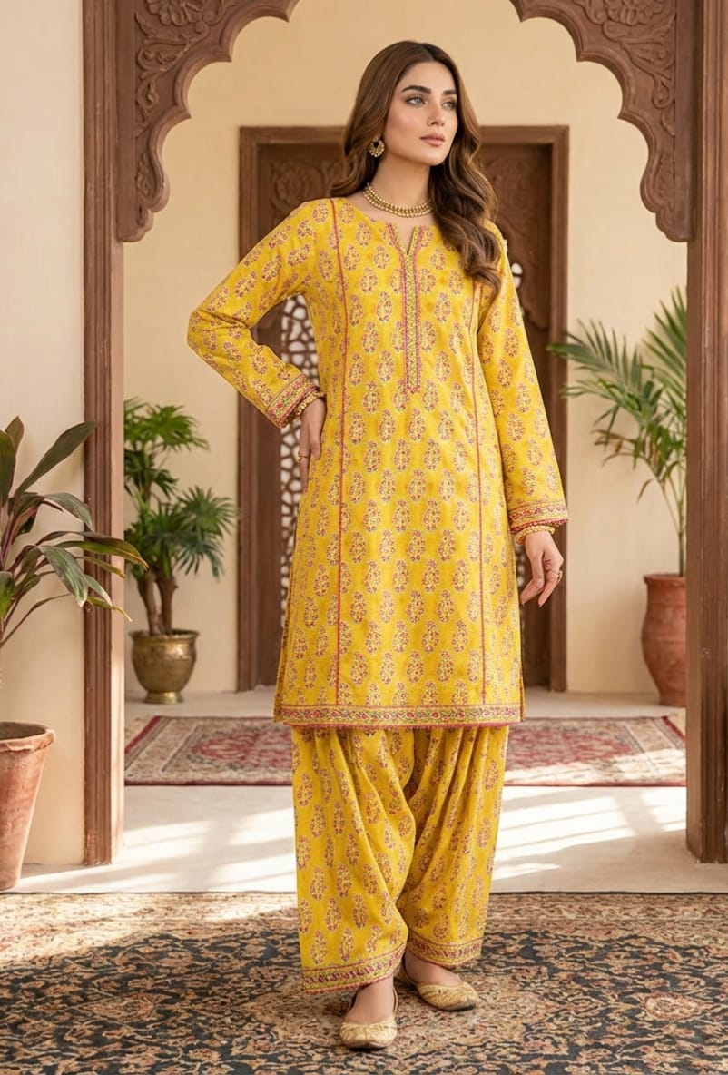 2 Pcs Ladies Suit  Des  1107