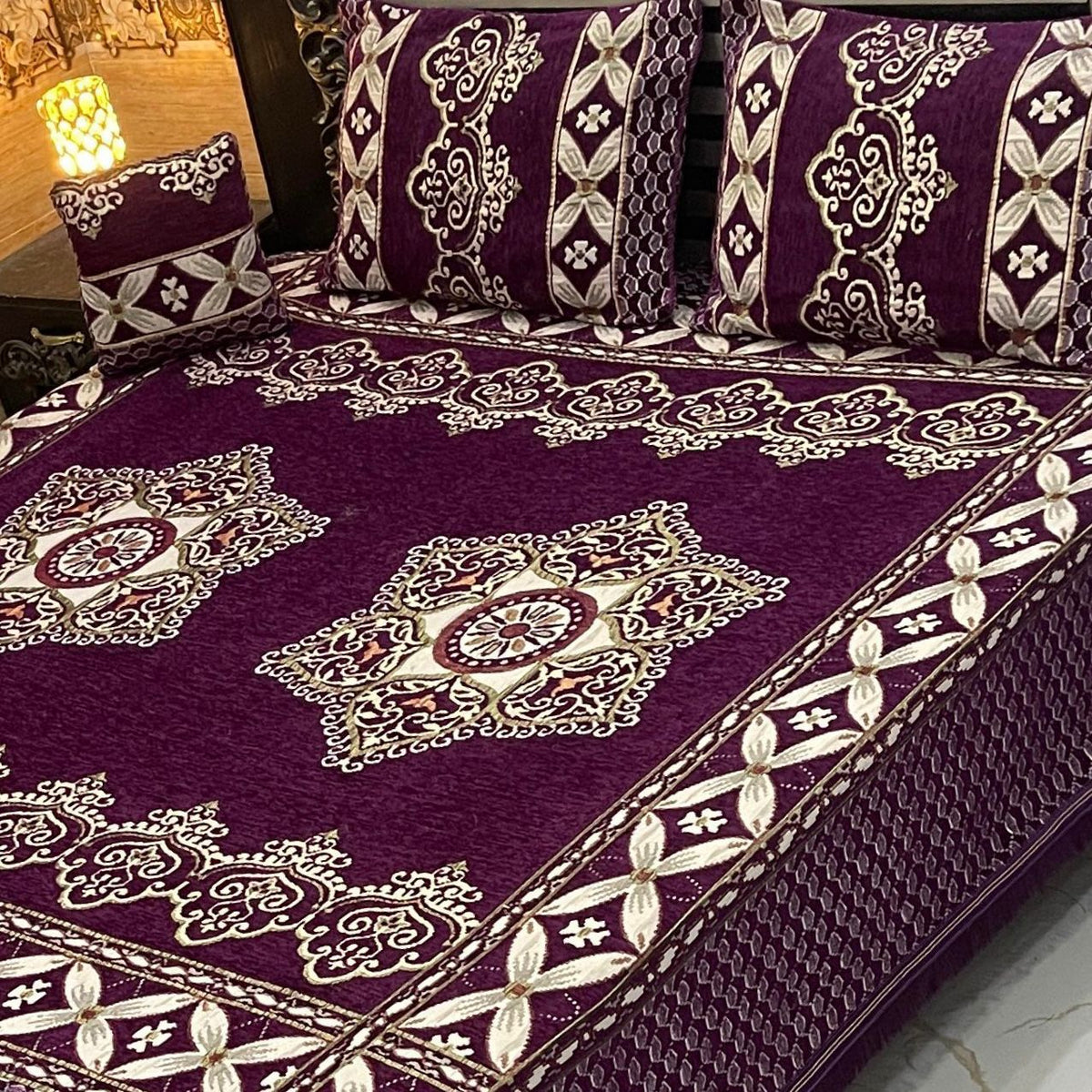 Jacquard Velvet 4-Piece Fancy Bedsheet Set 13