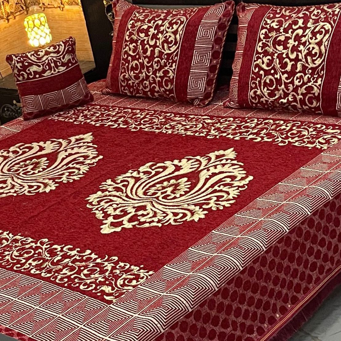 Jacquard Velvet 4-Piece Fancy Bedsheet Set 16